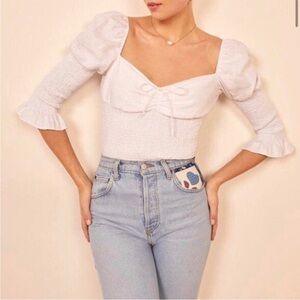 Reformation White Puff Sleeve Top